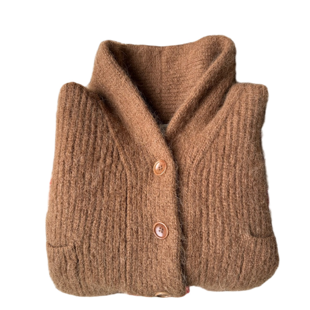 OZMA Cropped Mohair-Blend Cardigan in Warm Brown - Picture 2 of 5